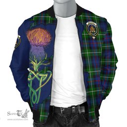 Scottish MacKenzie Modern Tartan Family Crest with Thistle and Scotland Map Tartan Plaid Bomber Jacket Scottish Plaid Tartan Plaid - ScotsTee - scotstee.com