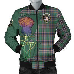 Scottish MacFarlane Hunting Ancient Tartan Family Crest with Thistle and Scotland Map Tartan Plaid Bomber Jacket Scottish Plaid Tartan Plaid - ScotsTee - scotstee.com