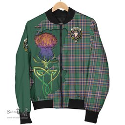 Scottish MacFarlane Hunting Ancient Tartan Family Crest with Thistle and Scotland Map Tartan Plaid Bomber Jacket Scottish Plaid Tartan Plaid - ScotsTee - scotstee.com