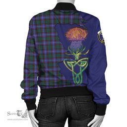 Scottish Hunter Modern Tartan Family Crest with Thistle and Scotland Map Tartan Plaid Bomber Jacket Scottish Plaid Tartan Plaid - ScotsTee - scotstee.com