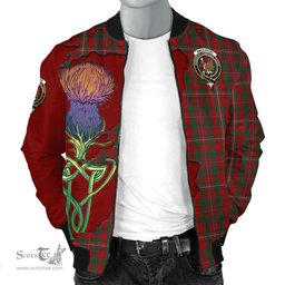 Scottish MacKinnon Tartan Family Crest with Thistle and Scotland Map Tartan Plaid Bomber Jacket Scottish Plaid Tartan Plaid - ScotsTee - scotstee.com