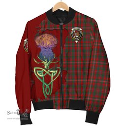 Scottish MacKinnon Tartan Family Crest with Thistle and Scotland Map Tartan Plaid Bomber Jacket Scottish Plaid Tartan Plaid - ScotsTee - scotstee.com