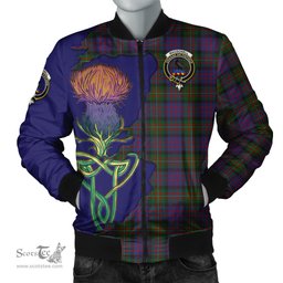 Scottish MacDonell of Glengarry Tartan Family Crest with Thistle and Scotland Map Tartan Plaid Bomber Jacket Scottish Plaid Tartan Plaid - ScotsTee - scotstee.com
