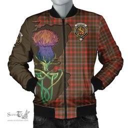 Scottish MacKintosh Hunting Weathered Tartan Family Crest with Thistle and Scotland Map Tartan Plaid Bomber Jacket Scottish Plaid Tartan Plaid - ScotsTee - scotstee.com