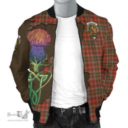 Scottish MacKintosh Hunting Weathered Tartan Family Crest with Thistle and Scotland Map Tartan Plaid Bomber Jacket Scottish Plaid Tartan Plaid - ScotsTee - scotstee.com