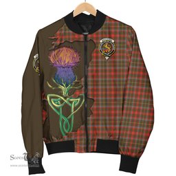 Scottish MacKintosh Hunting Weathered Tartan Family Crest with Thistle and Scotland Map Tartan Plaid Bomber Jacket Scottish Plaid Tartan Plaid - ScotsTee - scotstee.com