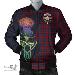 Scottish MacLachlan Tartan Family Crest with Thistle and Scotland Map Tartan Plaid Bomber Jacket Scottish Plaid Tartan Plaid - ScotsTee - scotstee.com