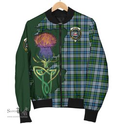 Scottish MacNeil Dress Tartan Family Crest with Thistle and Scotland Map Tartan Plaid Bomber Jacket Scottish Plaid Tartan Plaid - ScotsTee - scotstee.com