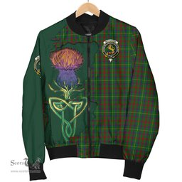 Scottish MacKintosh Hunting Tartan Family Crest with Thistle and Scotland Map Tartan Plaid Bomber Jacket Scottish Plaid Tartan Plaid - ScotsTee - scotstee.com