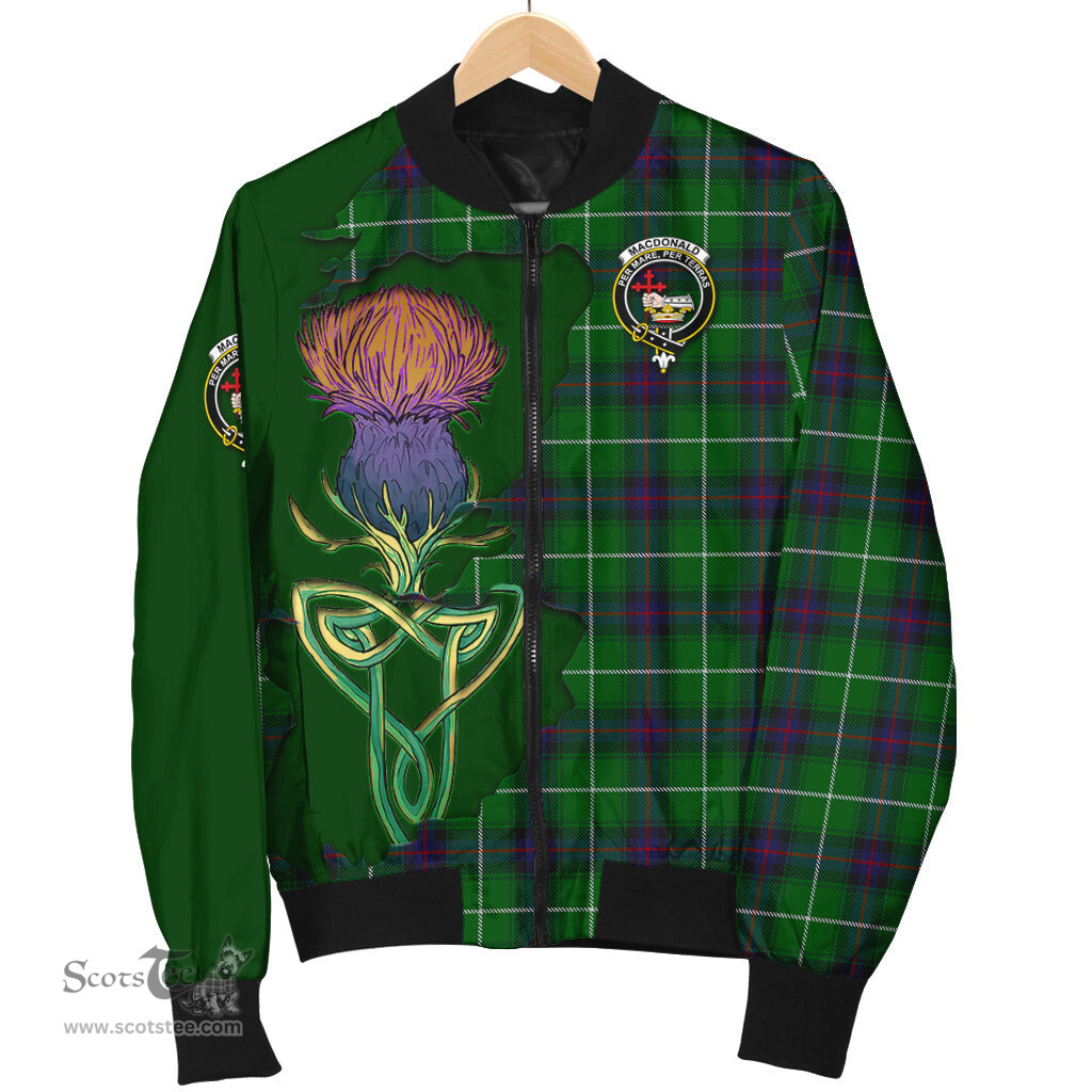 Scottish MacDonald of The Isles Tartan Family Crest with Thistle and Scotland Map Tartan Plaid Bomber Jacket Scottish Plaid Tartan Plaid - ScotsTee - scotstee.com