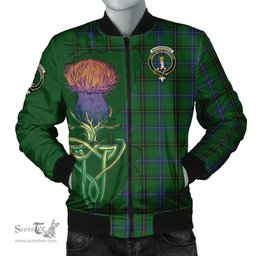 Scottish MacKendrick Tartan Family Crest with Thistle and Scotland Map Tartan Plaid Bomber Jacket Scottish Plaid Tartan Plaid - ScotsTee - scotstee.com