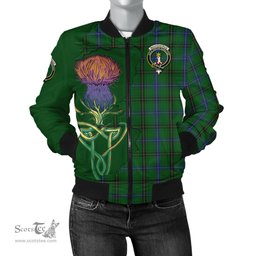 Scottish MacKendrick Tartan Family Crest with Thistle and Scotland Map Tartan Plaid Bomber Jacket Scottish Plaid Tartan Plaid - ScotsTee - scotstee.com