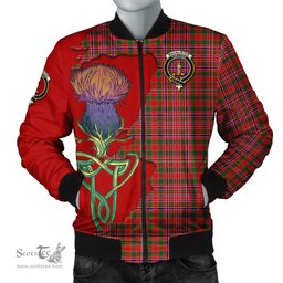Scottish MacAlister Modern Tartan Family Crest with Thistle and Scotland Map Tartan Plaid Bomber Jacket Scottish Plaid Tartan Plaid - ScotsTee - scotstee.com