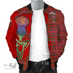 Scottish MacAlister Modern Tartan Family Crest with Thistle and Scotland Map Tartan Plaid Bomber Jacket Scottish Plaid Tartan Plaid - ScotsTee - scotstee.com