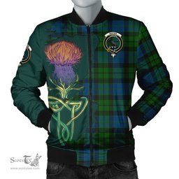 Scottish MacKie Tartan Family Crest with Thistle and Scotland Map Tartan Plaid Bomber Jacket Scottish Plaid Tartan Plaid - ScotsTee - scotstee.com