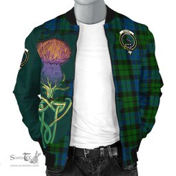 Scottish MacKie Tartan Family Crest with Thistle and Scotland Map Tartan Plaid Bomber Jacket Scottish Plaid Tartan Plaid - ScotsTee - scotstee.com