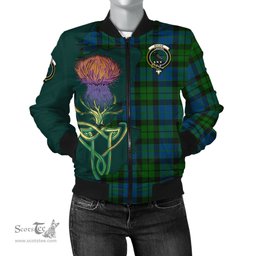 Scottish MacKie Tartan Family Crest with Thistle and Scotland Map Tartan Plaid Bomber Jacket Scottish Plaid Tartan Plaid - ScotsTee - scotstee.com