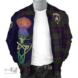 Scottish MacDonald of Clan Ranald Tartan Family Crest with Thistle and Scotland Map Tartan Plaid Bomber Jacket Scottish Plaid Tartan Plaid - ScotsTee - scotstee.com