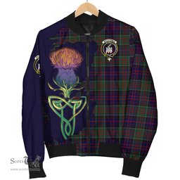 Scottish MacDonald of Clan Ranald Tartan Family Crest with Thistle and Scotland Map Tartan Plaid Bomber Jacket Scottish Plaid Tartan Plaid - ScotsTee - scotstee.com