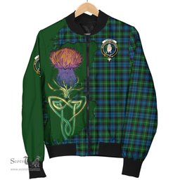 Scottish Lamont Tartan Family Crest with Thistle and Scotland Map Tartan Plaid Bomber Jacket Scottish Plaid Tartan Plaid - ScotsTee - scotstee.com