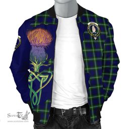 Scottish Lamont Modern Tartan Family Crest with Thistle and Scotland Map Tartan Plaid Bomber Jacket Scottish Plaid Tartan Plaid - ScotsTee - scotstee.com