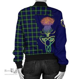 Scottish Lamont Modern Tartan Family Crest with Thistle and Scotland Map Tartan Plaid Bomber Jacket Scottish Plaid Tartan Plaid - ScotsTee - scotstee.com