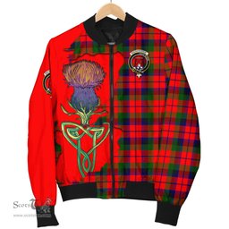 Scottish MacNaughton Modern Tartan Family Crest with Thistle and Scotland Map Tartan Plaid Bomber Jacket Scottish Plaid Tartan Plaid - ScotsTee - scotstee.com