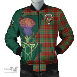 Scottish MacDonald of Kingsburgh Tartan Family Crest with Thistle and Scotland Map Tartan Plaid Bomber Jacket Scottish Plaid Tartan Plaid - ScotsTee - scotstee.com