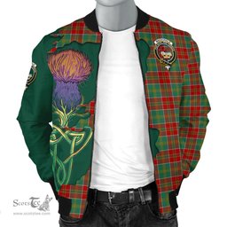 Scottish MacDonald of Kingsburgh Tartan Family Crest with Thistle and Scotland Map Tartan Plaid Bomber Jacket Scottish Plaid Tartan Plaid - ScotsTee - scotstee.com