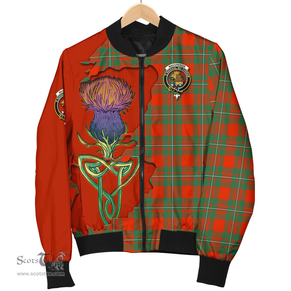 Scottish MacGregor Ancient Tartan Family Crest with Thistle and Scotland Map Tartan Plaid Bomber Jacket Scottish Plaid Tartan Plaid - ScotsTee - scotstee.com