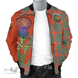 Scottish MacKintosh Ancient Tartan Family Crest with Thistle and Scotland Map Tartan Plaid Bomber Jacket Scottish Plaid Tartan Plaid - ScotsTee - scotstee.com