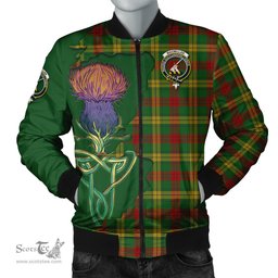 Scottish MacMillan Society of Glasgow Tartan Family Crest with Thistle and Scotland Map Tartan Plaid Bomber Jacket Scottish Plaid Tartan Plaid - ScotsTee - scotstee.com