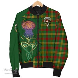 Scottish MacMillan Society of Glasgow Tartan Family Crest with Thistle and Scotland Map Tartan Plaid Bomber Jacket Scottish Plaid Tartan Plaid - ScotsTee - scotstee.com