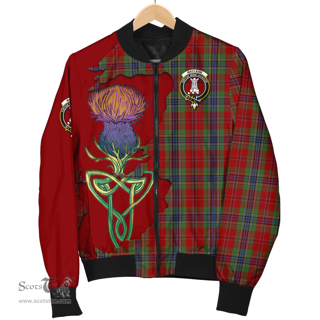 Scottish MacLean of Duart Tartan Family Crest with Thistle and Scotland Map Tartan Plaid Bomber Jacket Scottish Plaid Tartan Plaid - ScotsTee - scotstee.com