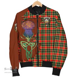 Scottish MacLachlan Hunting Modern Tartan Family Crest with Thistle and Scotland Map Tartan Plaid Bomber Jacket Scottish Plaid Tartan Plaid - ScotsTee - scotstee.com