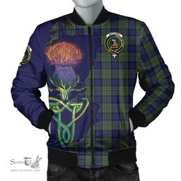 Scottish MacLaren Tartan Family Crest with Thistle and Scotland Map Tartan Plaid Bomber Jacket Scottish Plaid Tartan Plaid - ScotsTee - scotstee.com