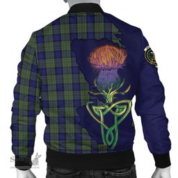 Scottish MacLaren Tartan Family Crest with Thistle and Scotland Map Tartan Plaid Bomber Jacket Scottish Plaid Tartan Plaid - ScotsTee - scotstee.com