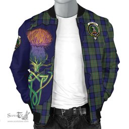 Scottish MacLaren Tartan Family Crest with Thistle and Scotland Map Tartan Plaid Bomber Jacket Scottish Plaid Tartan Plaid - ScotsTee - scotstee.com