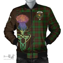 Scottish MacFie Hunting Tartan Family Crest with Thistle and Scotland Map Tartan Plaid Bomber Jacket Scottish Plaid Tartan Plaid - ScotsTee - scotstee.com