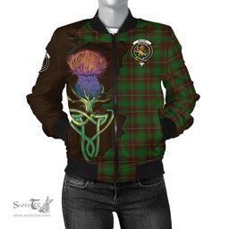 Scottish MacFie Hunting Tartan Family Crest with Thistle and Scotland Map Tartan Plaid Bomber Jacket Scottish Plaid Tartan Plaid - ScotsTee - scotstee.com