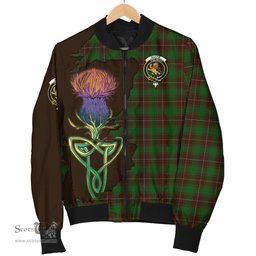 Scottish MacFie Hunting Tartan Family Crest with Thistle and Scotland Map Tartan Plaid Bomber Jacket Scottish Plaid Tartan Plaid - ScotsTee - scotstee.com