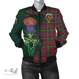 Scottish MacKintosh Hunting Modern Tartan Family Crest with Thistle and Scotland Map Tartan Plaid Bomber Jacket Scottish Plaid Tartan Plaid - ScotsTee - scotstee.com