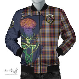 Scottish MacInnes Ancient Hunting Tartan Family Crest with Thistle and Scotland Map Tartan Plaid Bomber Jacket Scottish Plaid Tartan Plaid - ScotsTee - scotstee.com