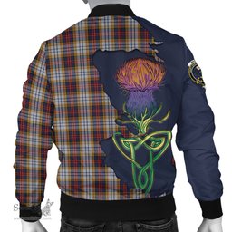 Scottish MacInnes Ancient Hunting Tartan Family Crest with Thistle and Scotland Map Tartan Plaid Bomber Jacket Scottish Plaid Tartan Plaid - ScotsTee - scotstee.com