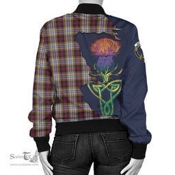 Scottish MacInnes Ancient Hunting Tartan Family Crest with Thistle and Scotland Map Tartan Plaid Bomber Jacket Scottish Plaid Tartan Plaid - ScotsTee - scotstee.com