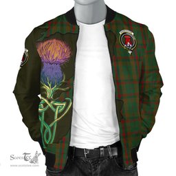 Scottish Macnaughton Hunting Tartan Family Crest with Thistle and Scotland Map Tartan Plaid Bomber Jacket Scottish Plaid Tartan Plaid - ScotsTee - scotstee.com