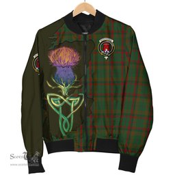 Scottish Macnaughton Hunting Tartan Family Crest with Thistle and Scotland Map Tartan Plaid Bomber Jacket Scottish Plaid Tartan Plaid - ScotsTee - scotstee.com