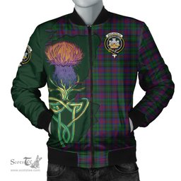 Scottish MacLachlan Hunting Tartan Family Crest with Thistle and Scotland Map Tartan Plaid Bomber Jacket Scottish Plaid Tartan Plaid - ScotsTee - scotstee.com