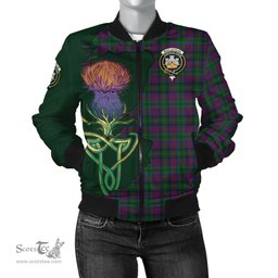 Scottish MacLachlan Hunting Tartan Family Crest with Thistle and Scotland Map Tartan Plaid Bomber Jacket Scottish Plaid Tartan Plaid - ScotsTee - scotstee.com