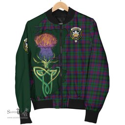 Scottish MacLachlan Hunting Tartan Family Crest with Thistle and Scotland Map Tartan Plaid Bomber Jacket Scottish Plaid Tartan Plaid - ScotsTee - scotstee.com